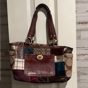 Coach Patchwork Tote Bag - Burgundy and Beige